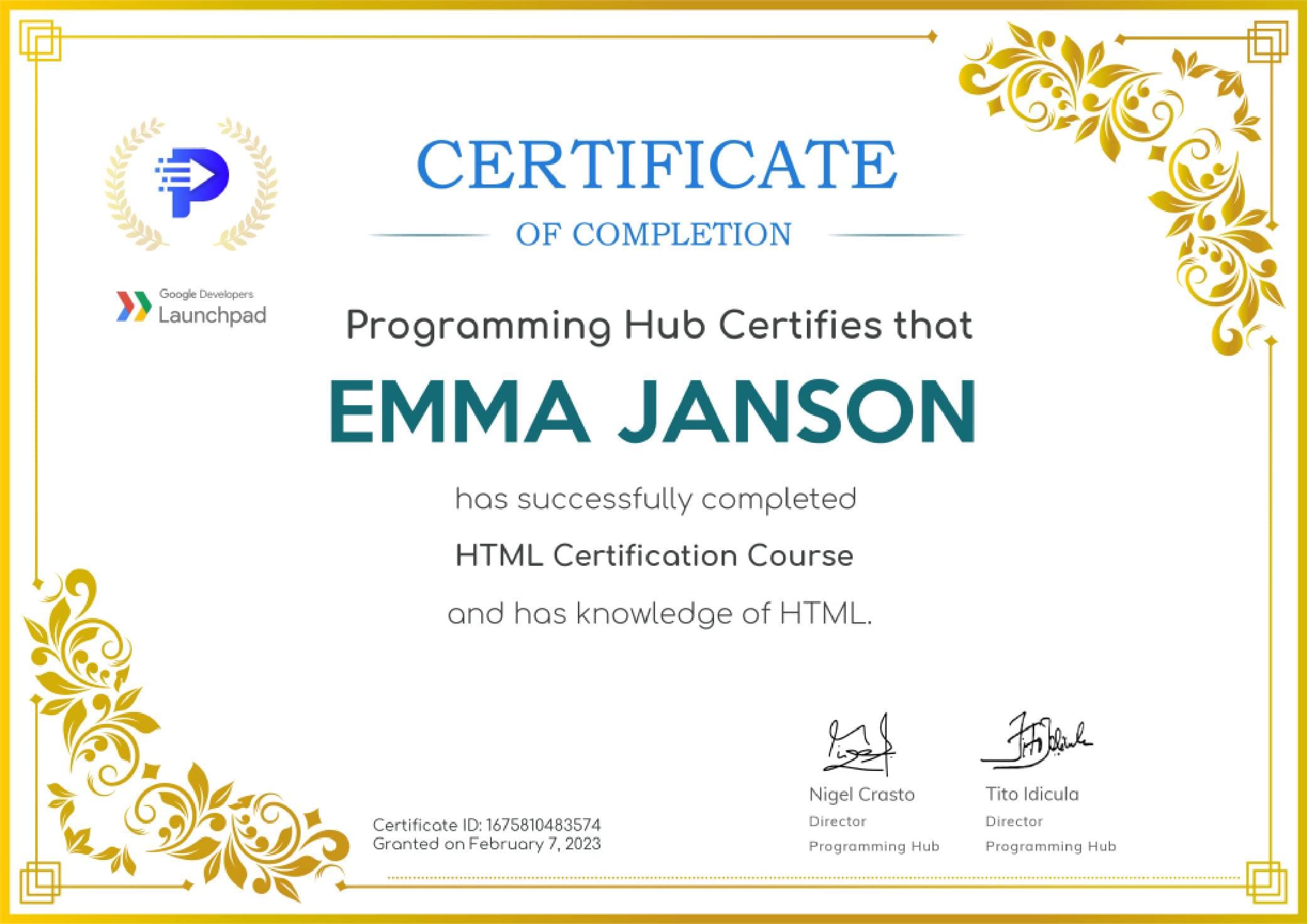 HTML Cert